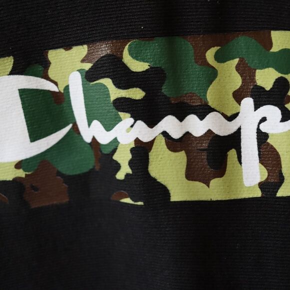 Champion Reverse Weave Vintage Y2K 90s Black & Camo Logo Hoodie LG - Picture 4 of 12